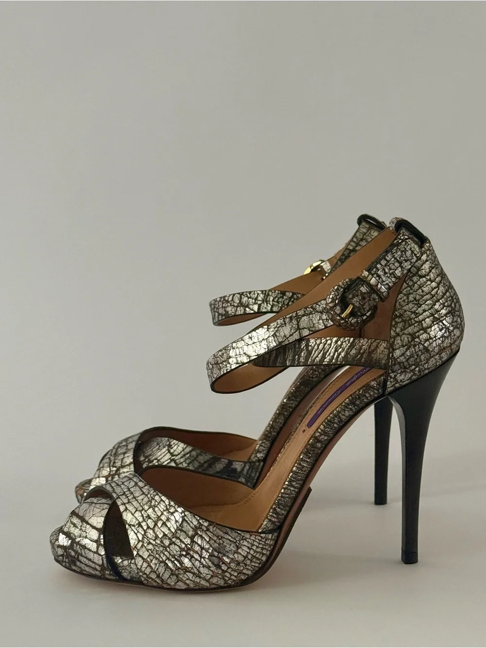 Ralph Lauren Collection Crackled Metallic Silver Stiletto High Heels 120mm 39B